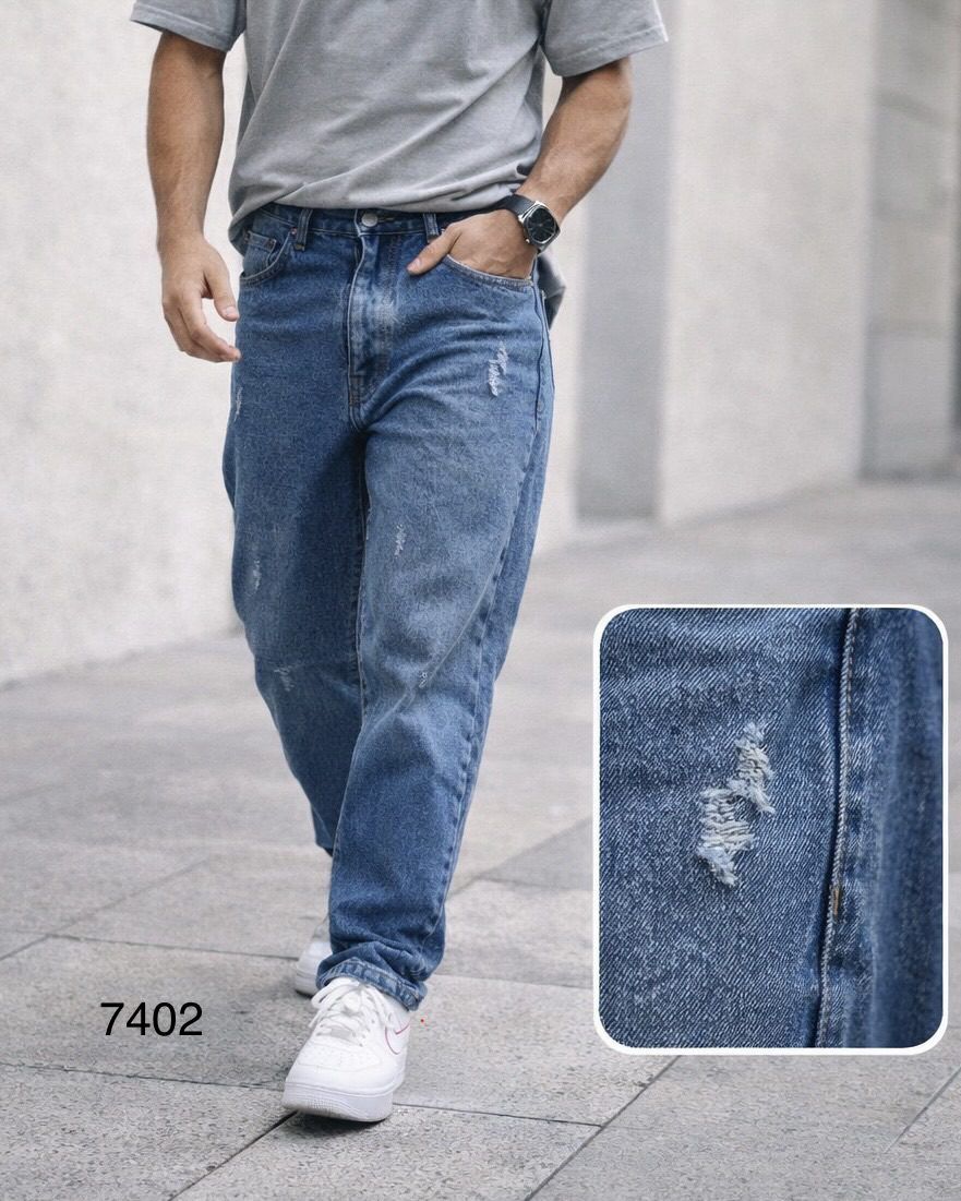 Relaxed Fit Distressed Blue Denim Jeans gallery.thumbnail 3