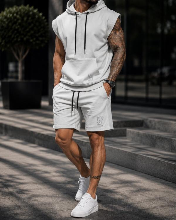 Sleeveless Hooded Shorts Set – Grey