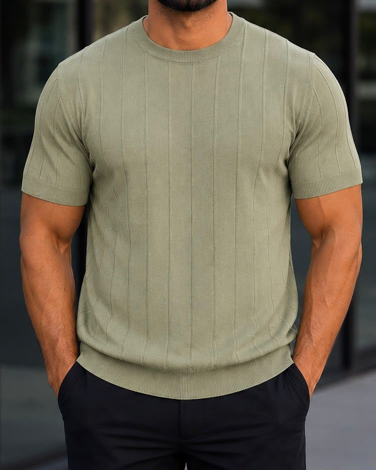 Sage Green Ribbed Knit T-Shirt gallery.thumbnail 1