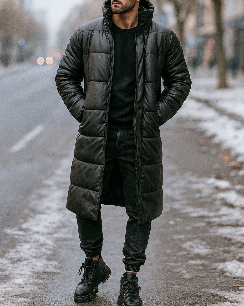 LONG PADDED PUFFER JACKET – BLACK gallery.thumbnail 1
