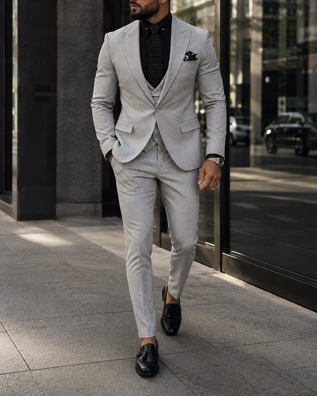 Double Breasted Three Piece Suit – Light Grey gallery.thumbnail 2
