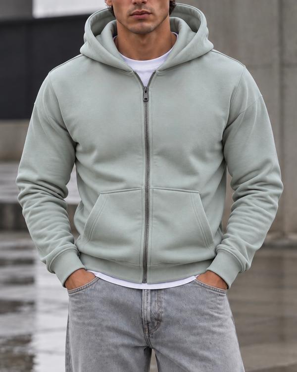 Sage Green Clean Zip Hoodie
