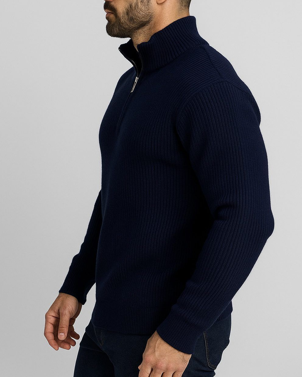 HALF-ZIP RIBBED KNIT SWEATER – NAVY BLUE gallery.thumbnail 2