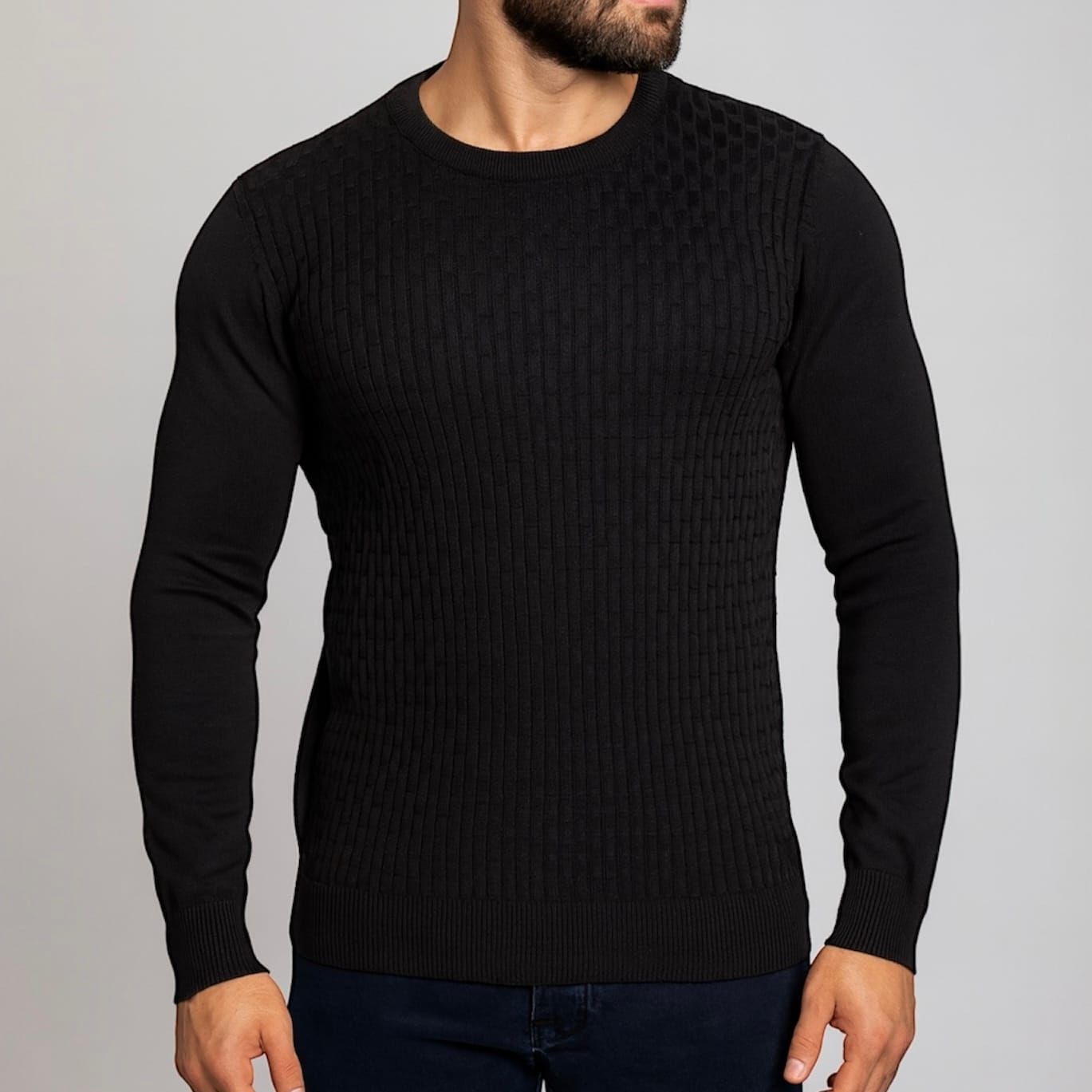 Black Textured Knit Sweater gallery.thumbnail 1