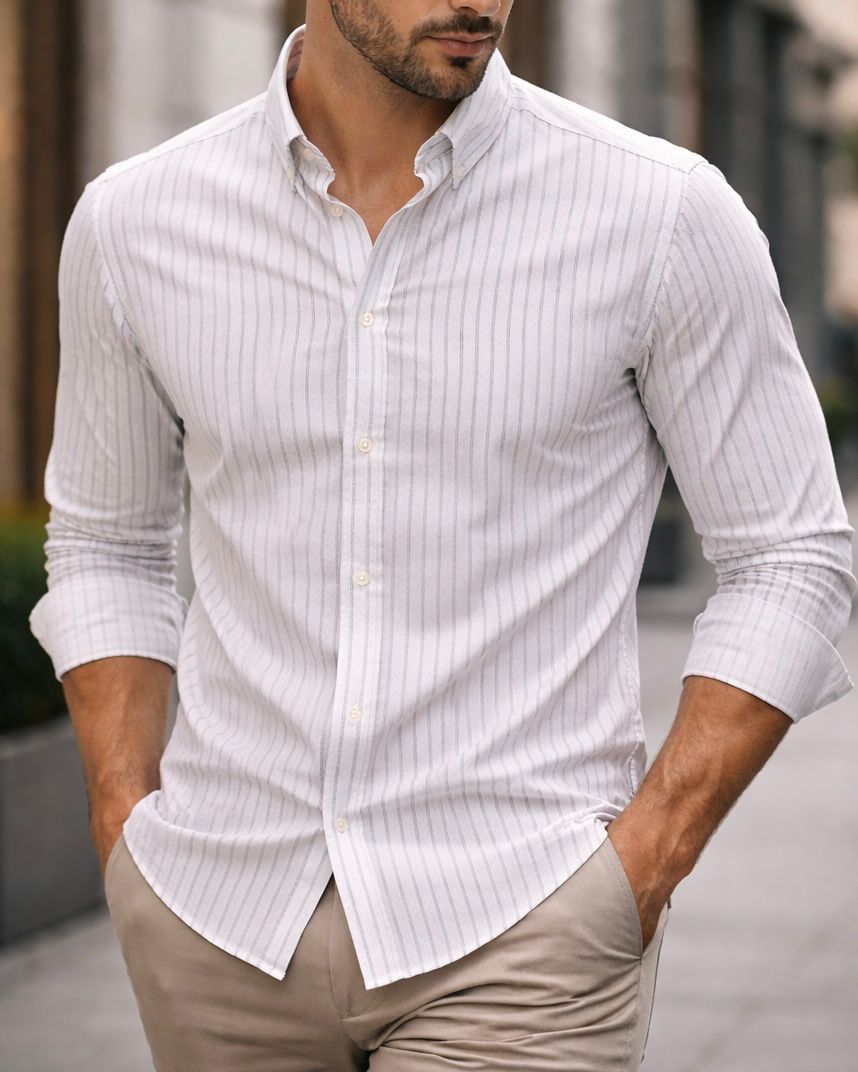 Classic Texture Stripe Shirt – White gallery.thumbnail 3