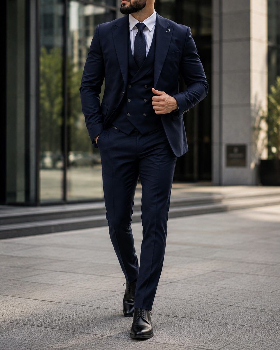 Double Breasted Three Piece Suit – Navy gallery.thumbnail 2