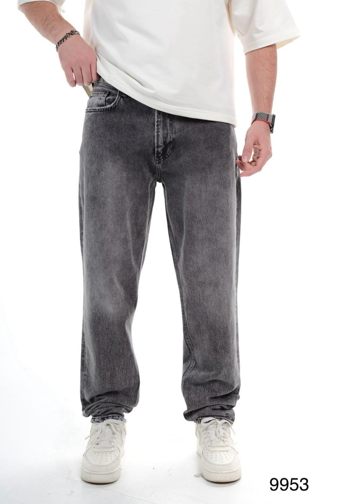 WIDE-LEG ACID-WASH JEANS – GRAPHITE GRE gallery.thumbnail 1