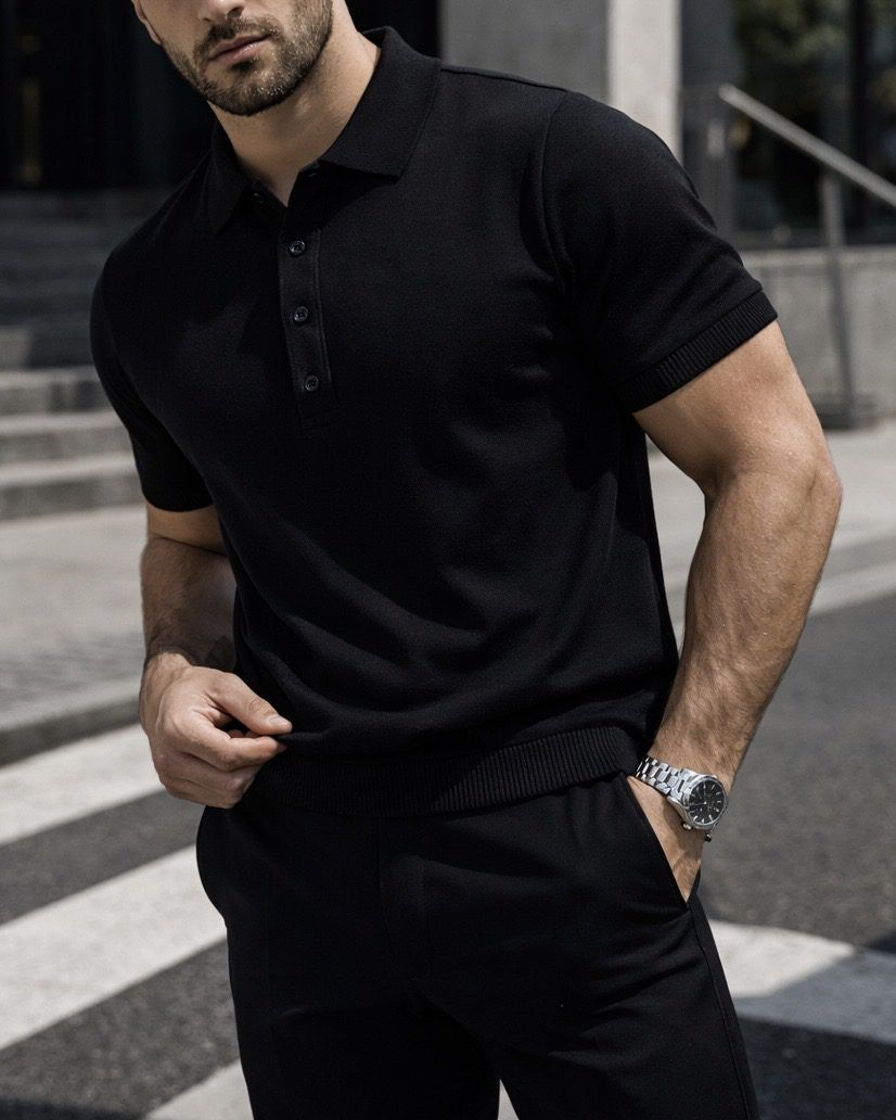 Black Knit Polo Shirt gallery.thumbnail 1