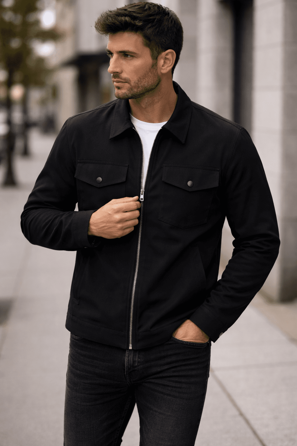 Black Zip-Up Utility Jacket gallery.thumbnail 1
