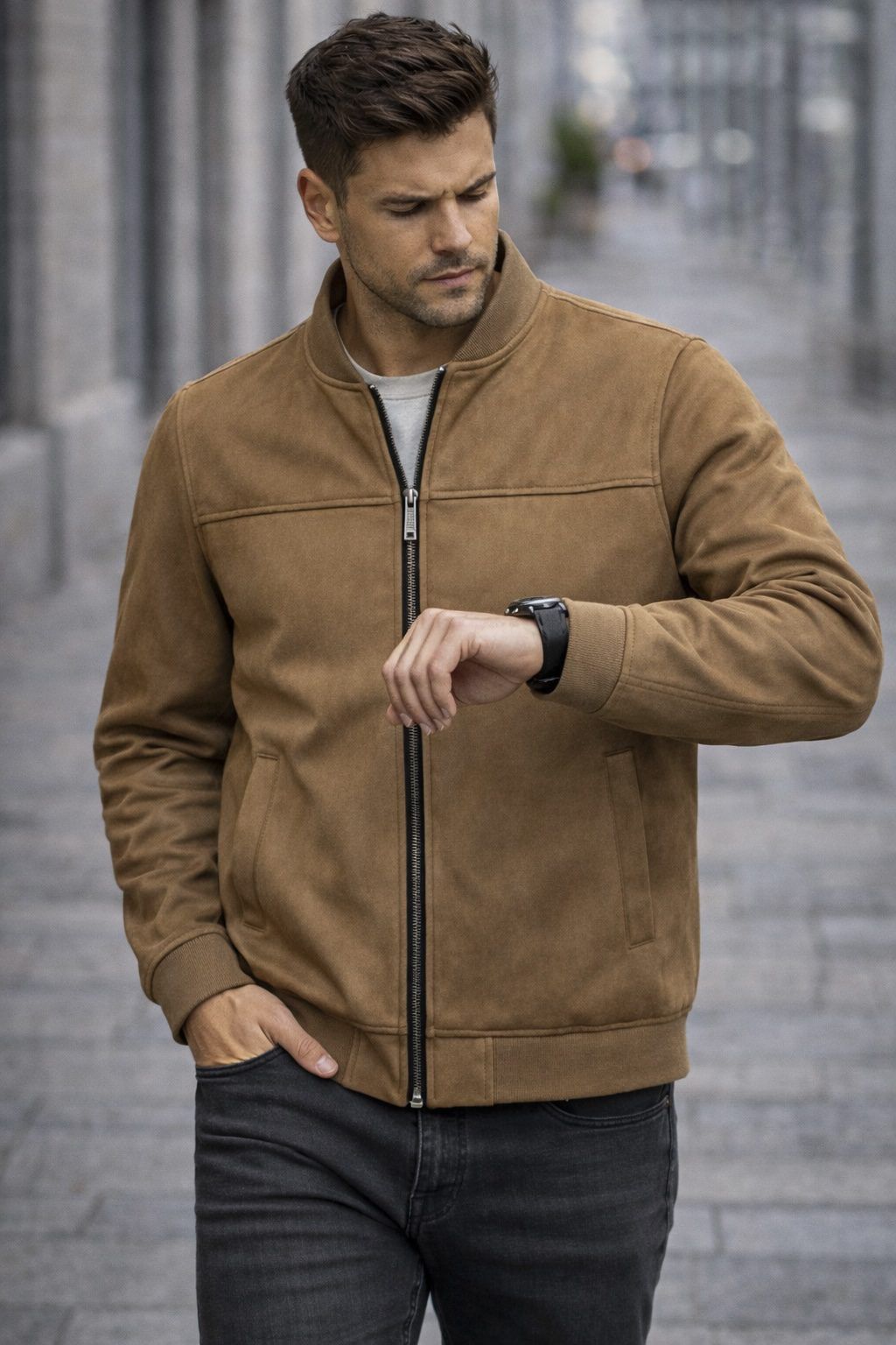 Essential Suede Zip Jacket – Brown gallery.thumbnail 2