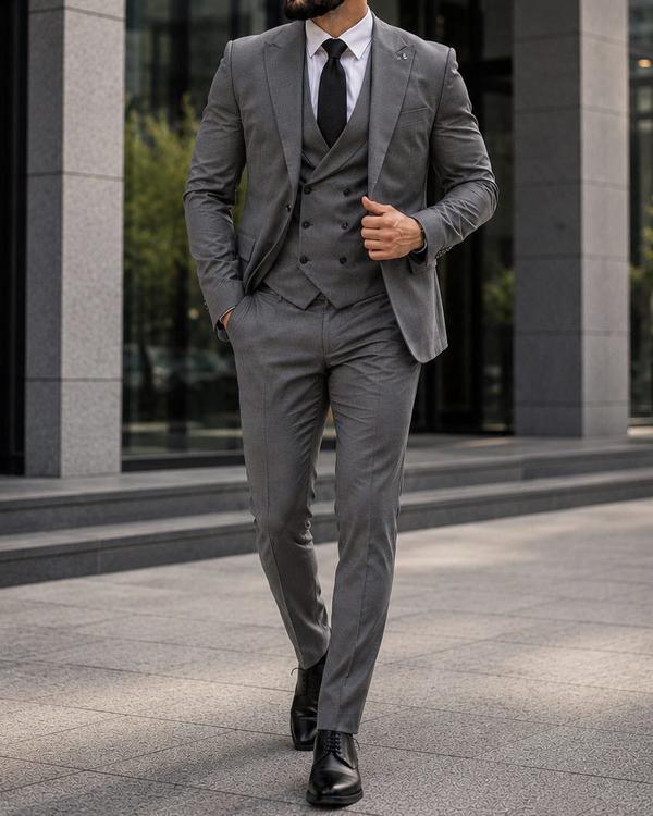 Double Breasted Three Piece Suit – Grey