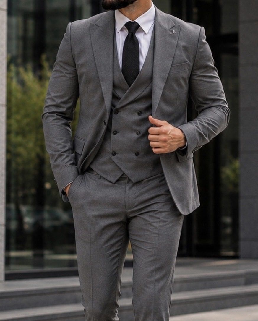 Double Breasted Three Piece Suit – Grey gallery.thumbnail 2