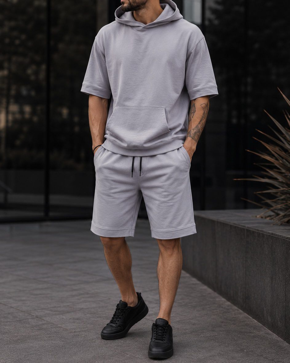 Short Sleeve Hoodie Set - Grey gallery.thumbnail 2