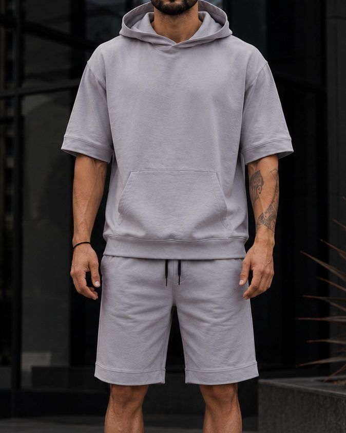 Short Sleeve Hoodie Set - Grey gallery.thumbnail 3
