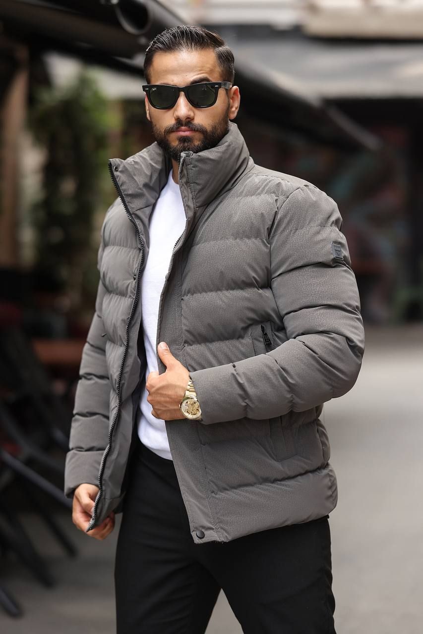TEXTURED PUFFER JACKET – GREY gallery.thumbnail 2