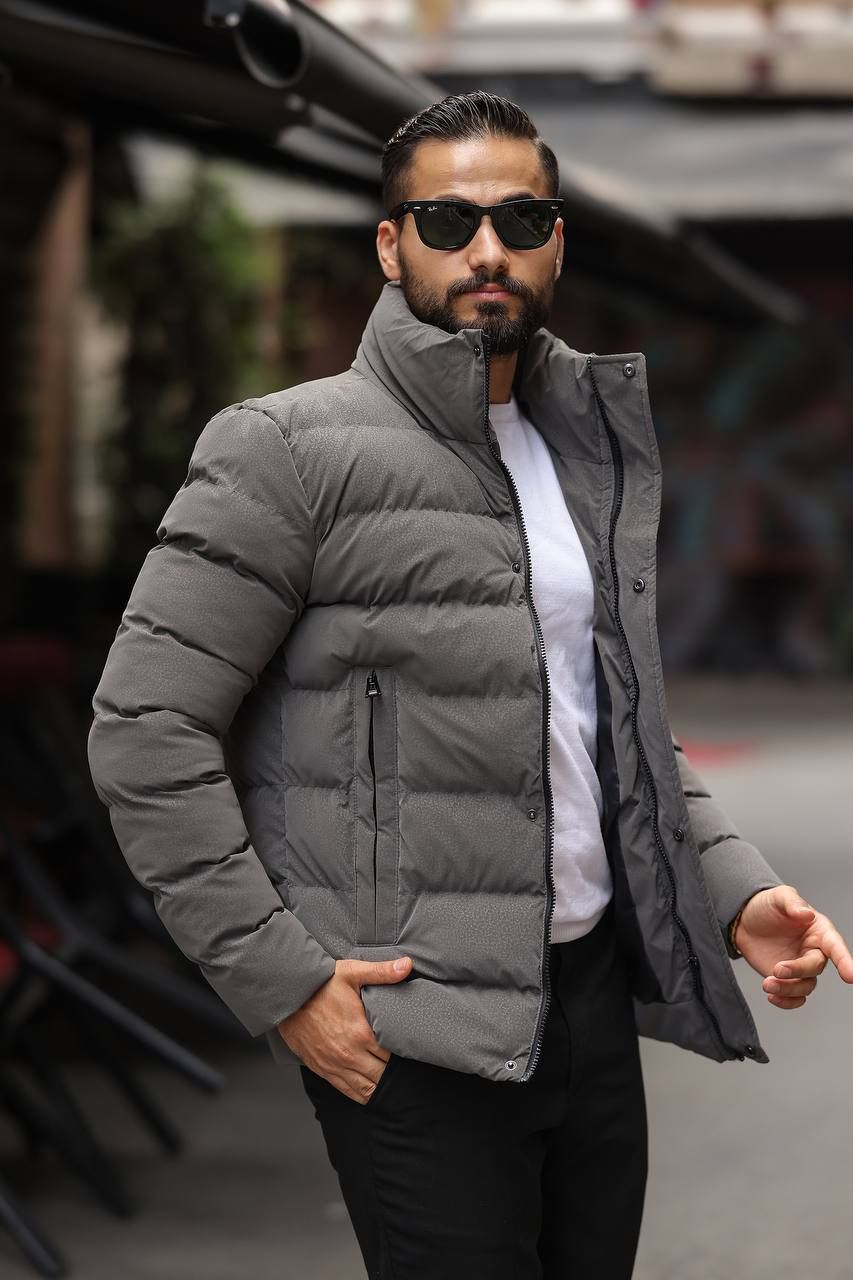 TEXTURED PUFFER JACKET – GREY gallery.thumbnail 3