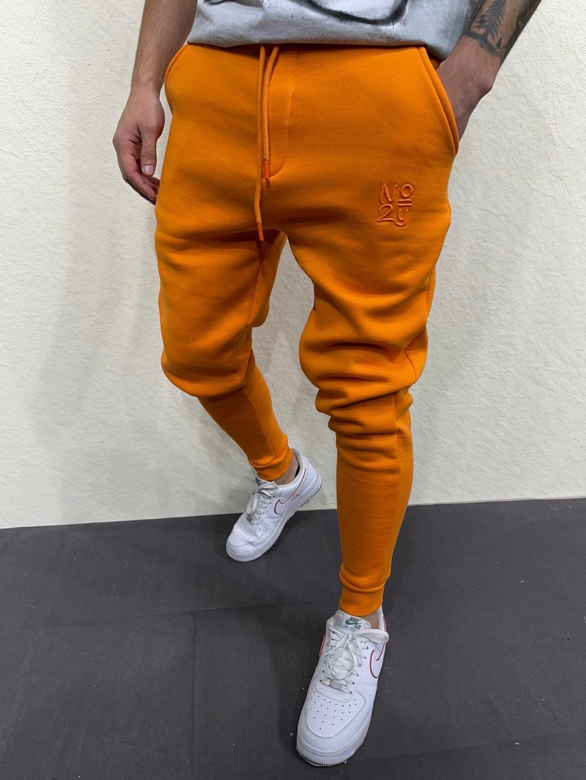 Orange Embroidered Sweatpants 1