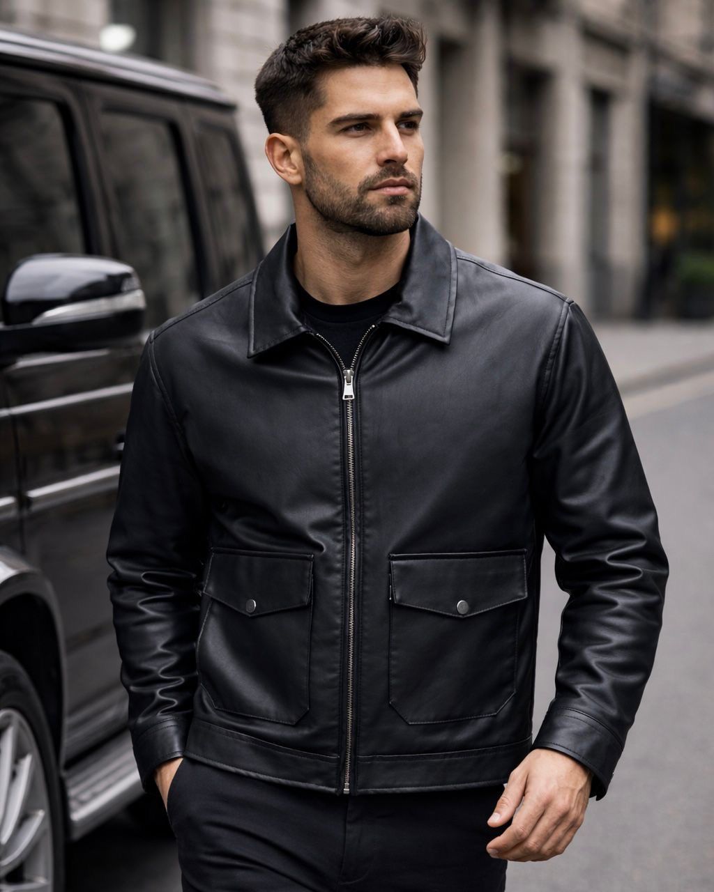 Utility Leather Jacket – Black gallery.thumbnail 1