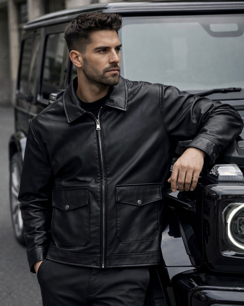 Utility Leather Jacket – Black gallery.thumbnail 2