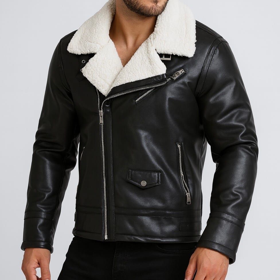 Shearling Biker Jacket (White Collar) gallery.thumbnail 1