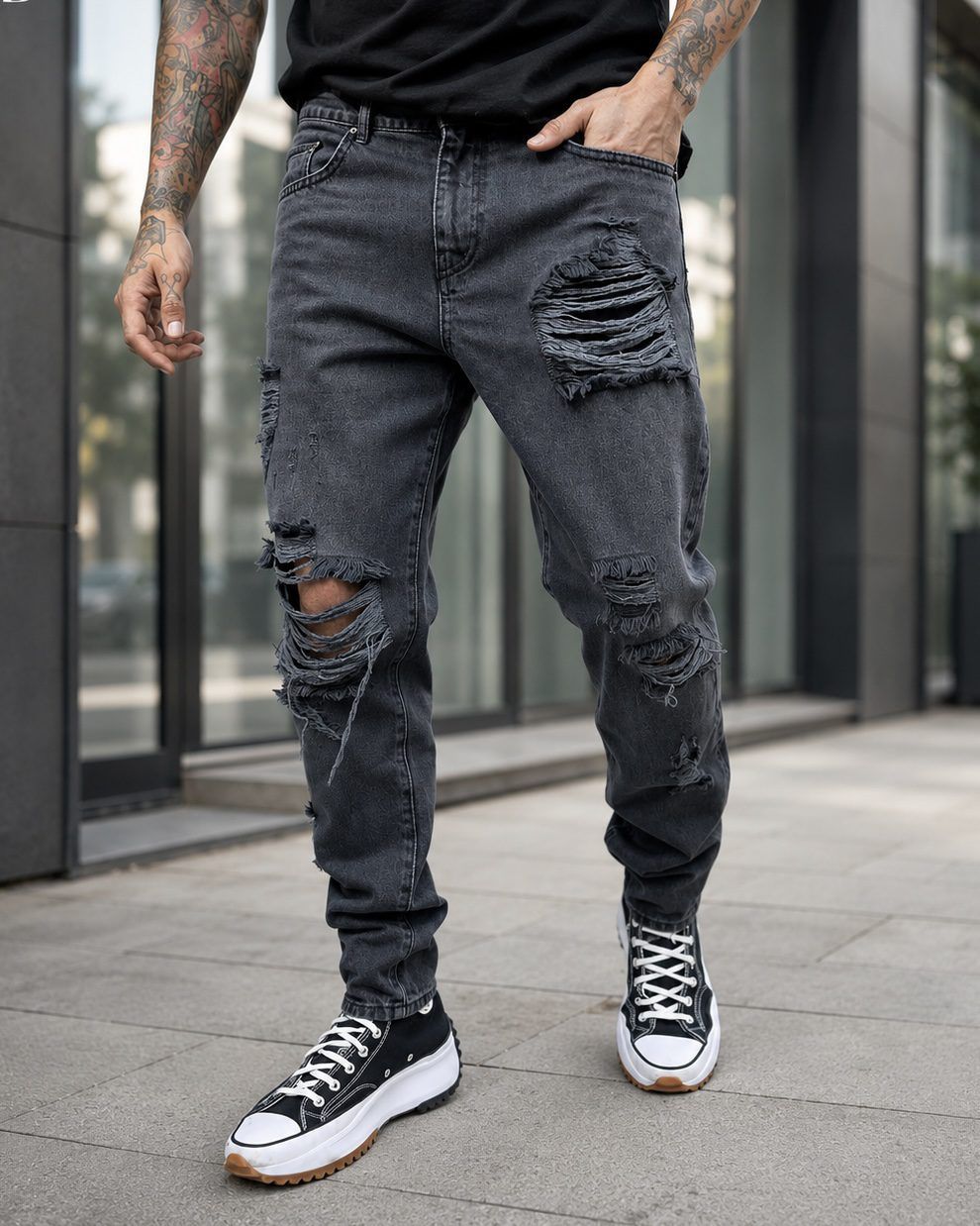 Distressed Jeans – Dark Grey 1