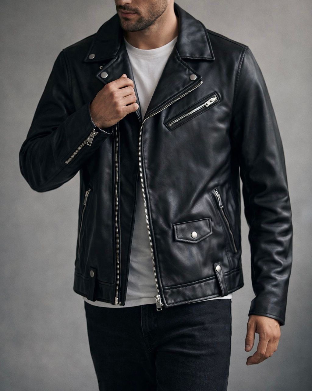 Leather Biker Jacket – Black gallery.thumbnail 1