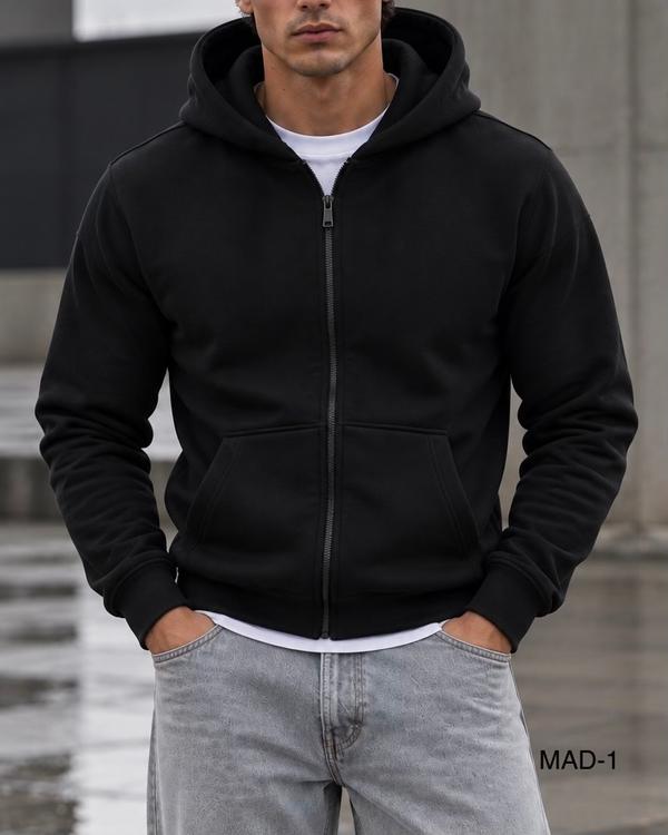 Black Clean Zip Hoodie