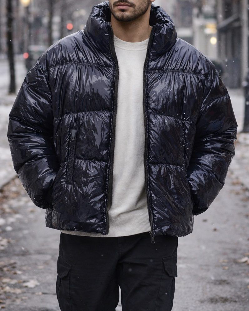 High-Shine Puffer Jacket – Dark Navy gallery.thumbnail 2