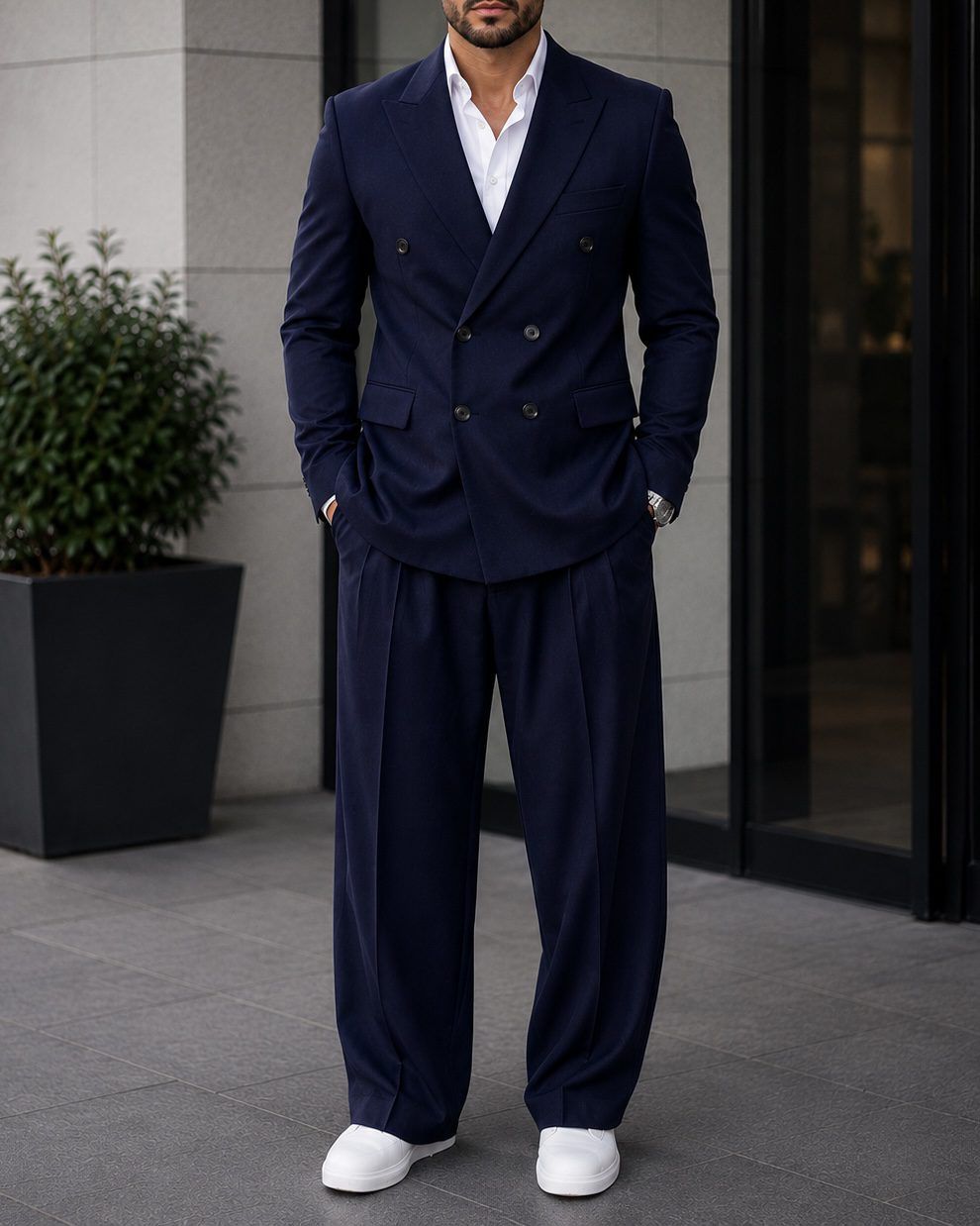 Double-Breasted Relaxed Suit – Navy Blue gallery.thumbnail 2