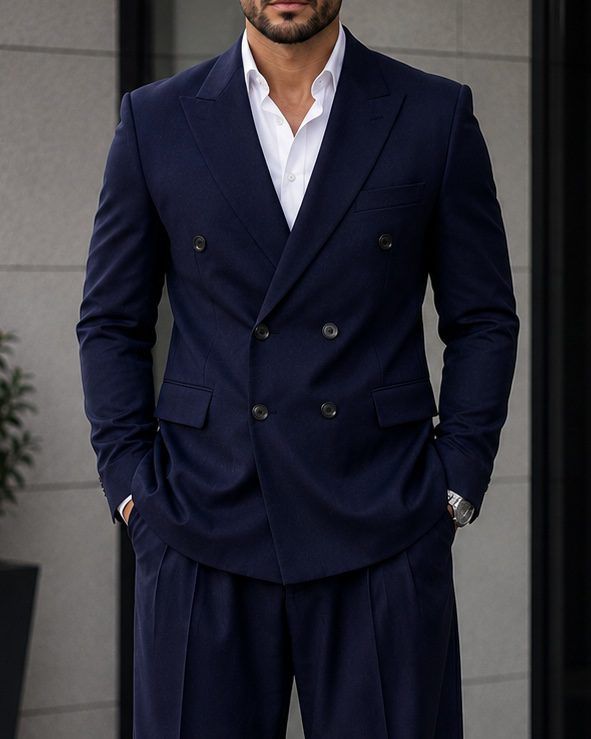 Double-Breasted Relaxed Suit – Navy Blue gallery.thumbnail 3
