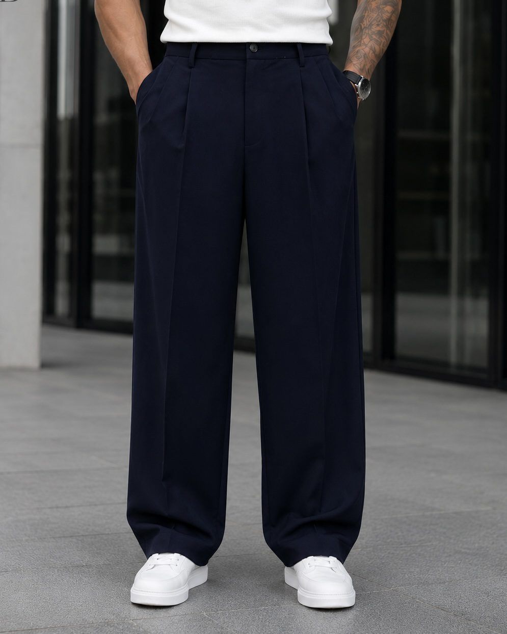 Double-Breasted Relaxed Suit – Navy Blue gallery.thumbnail 4
