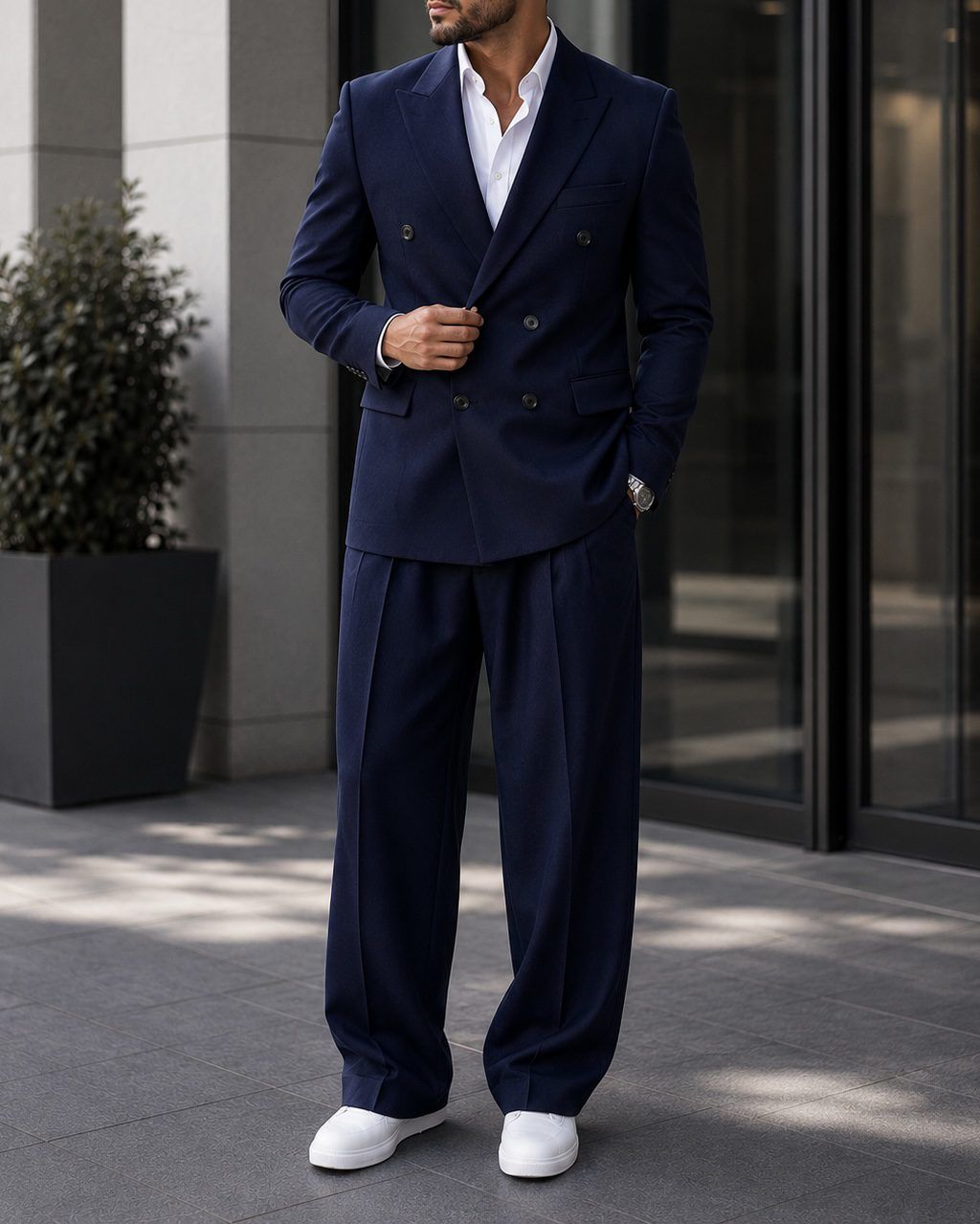Double-Breasted Relaxed Suit – Navy Blue gallery.thumbnail 6