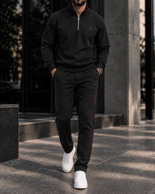 Black Quarter Zip Tracksuit Set