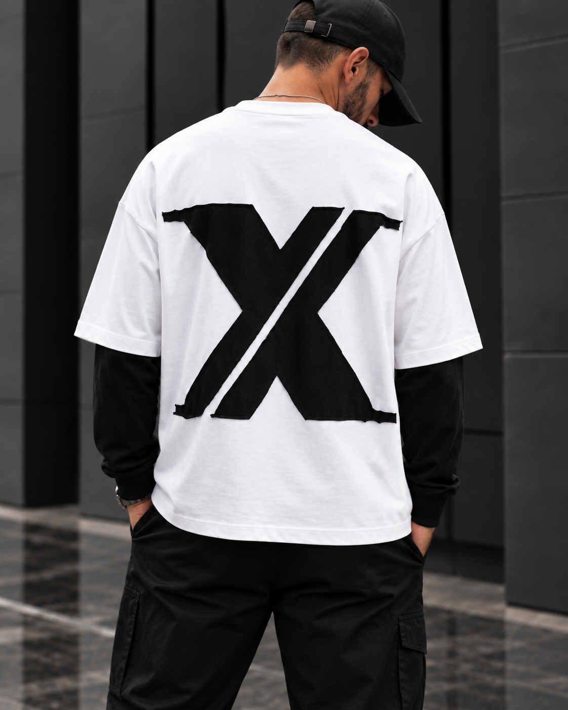 White Oversized Layered Graphic Sweatshirt 2