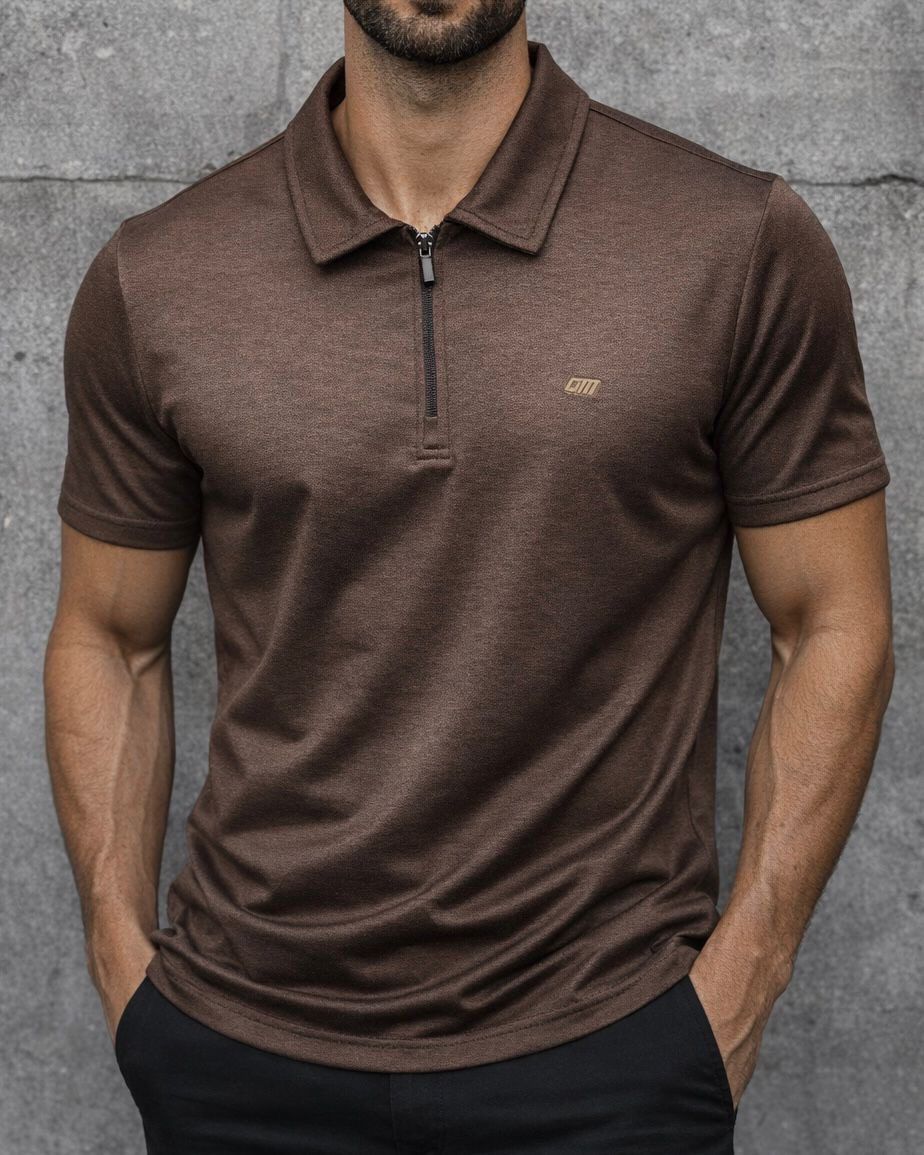 Brown Zip Polo Shirt gallery.thumbnail 1
