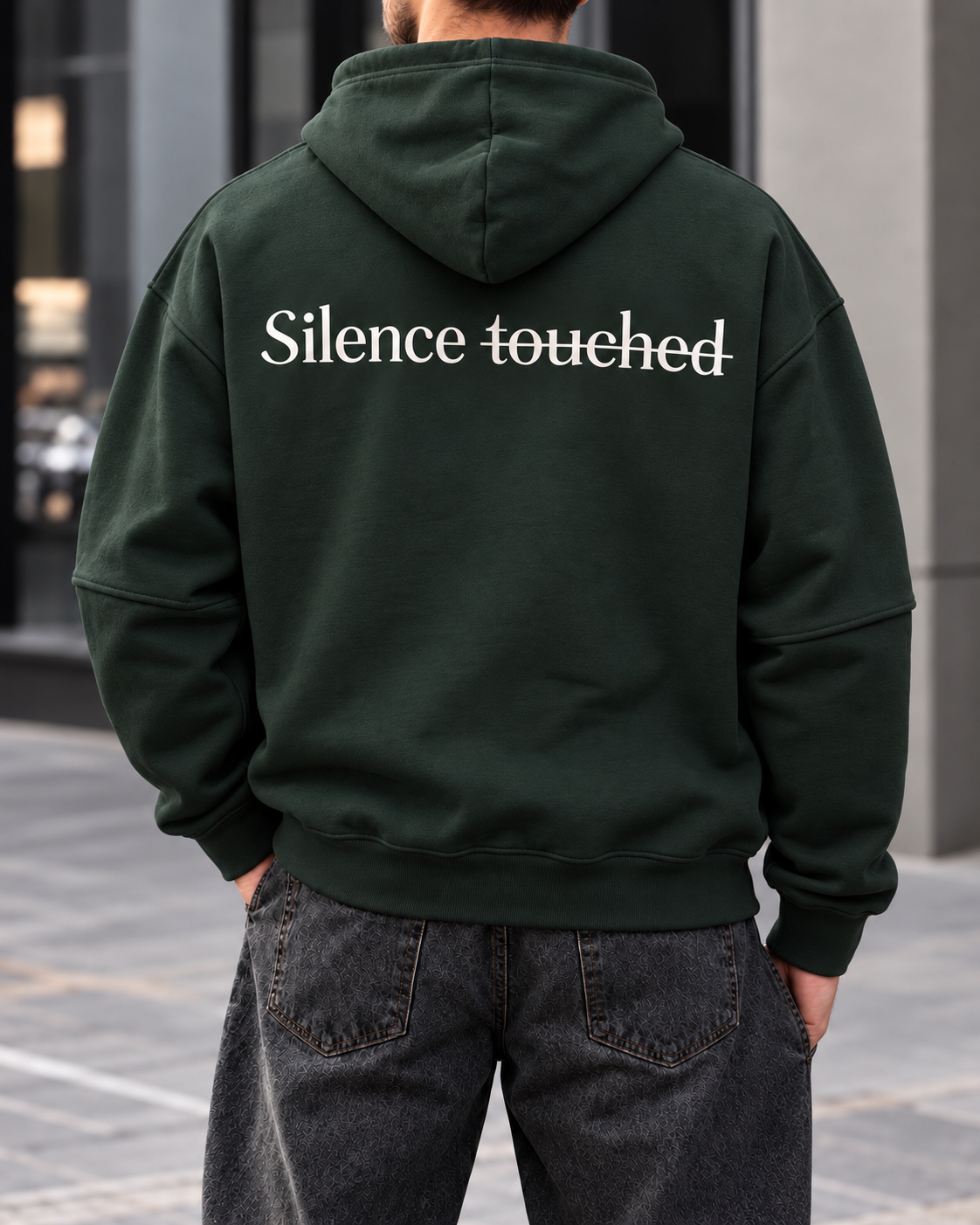 Dark Green Silence Graphic Hoodie gallery.thumbnail 2