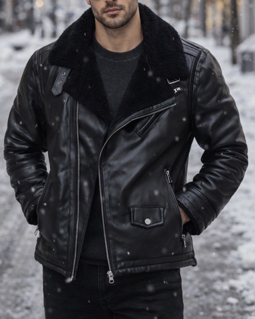 Black Fur Collar Leather Jacket – Urban Icon Edition gallery.thumbnail 2