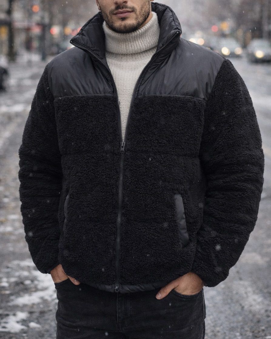 Black Hybrid Sherpa Winter Jacket gallery.thumbnail 1