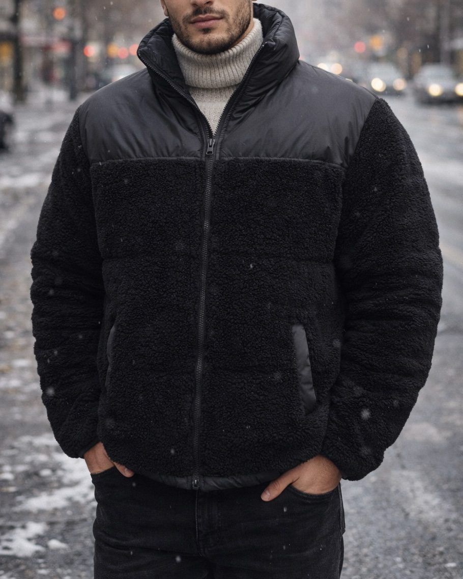 Black Hybrid Sherpa Winter Jacket gallery.thumbnail 2