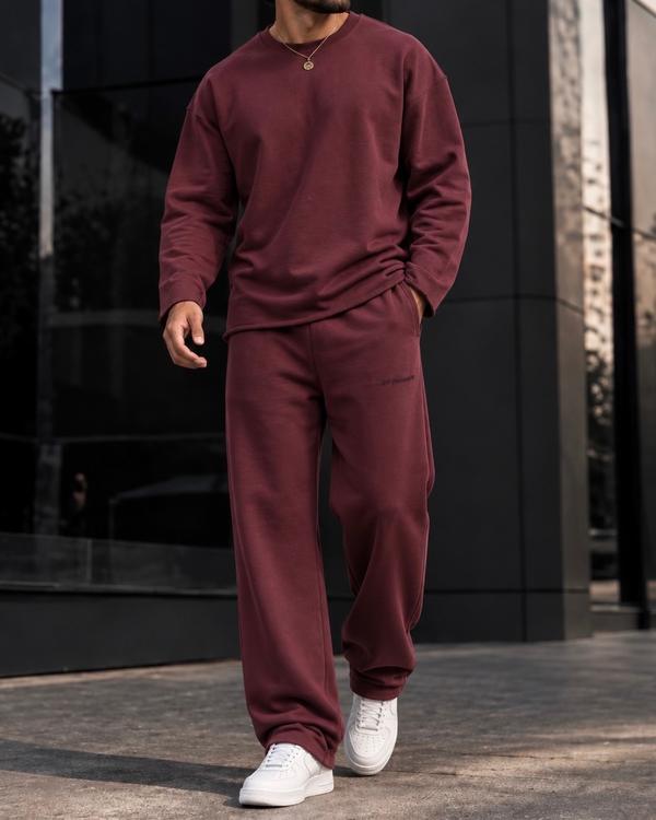 Burgundy Relaxed Crewneck Tracksuit Set