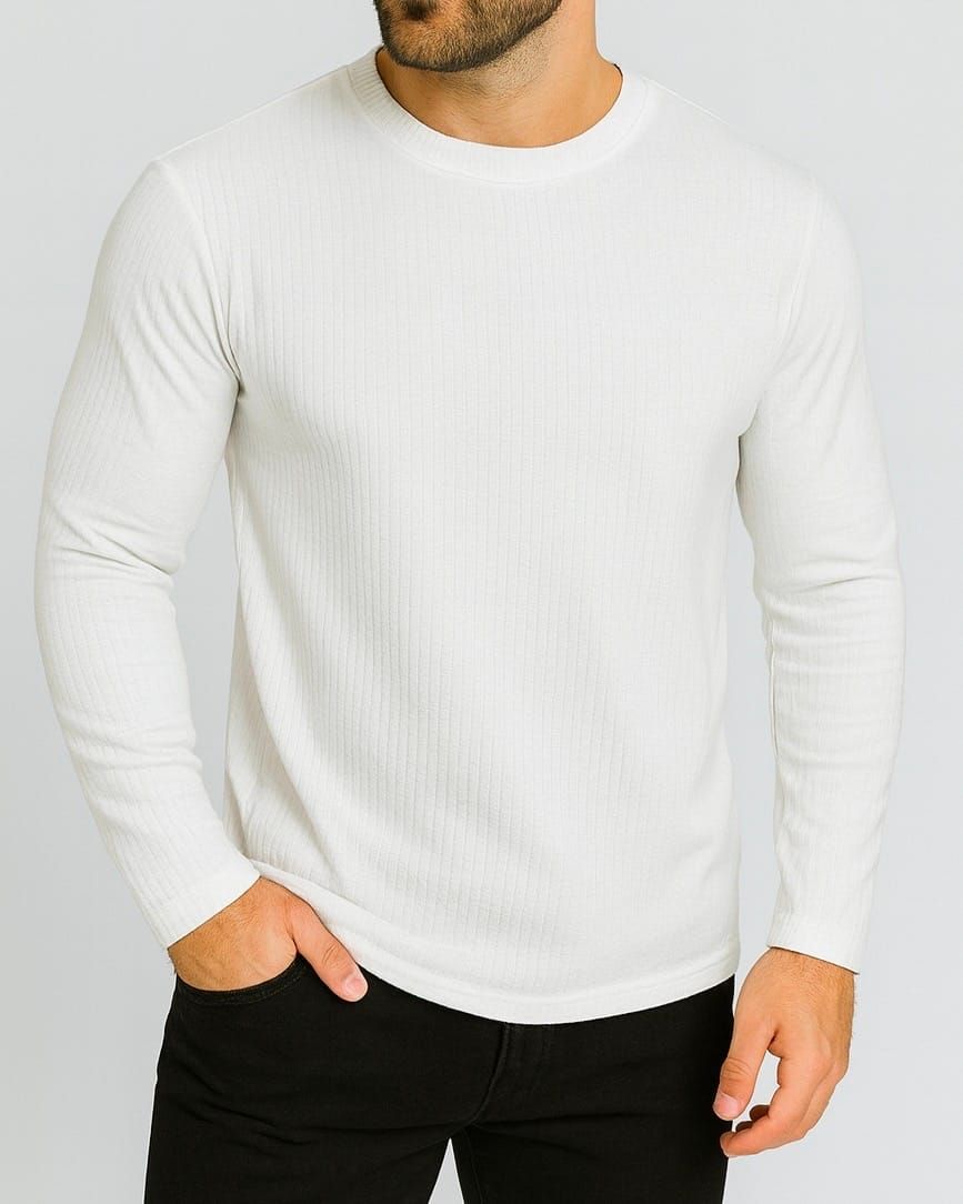 White Ribbed Long Sleeve Tee gallery.thumbnail 1