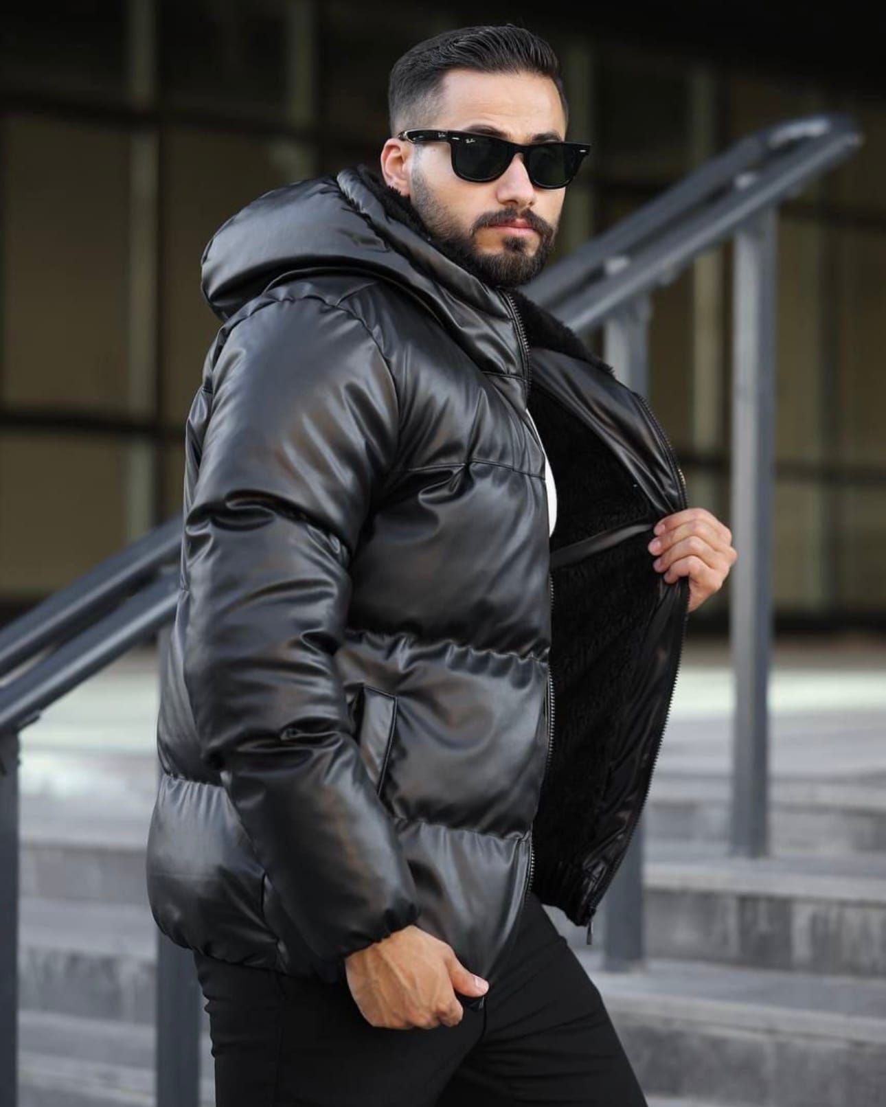 Faux Leather Puffer Jacket gallery.thumbnail 2
