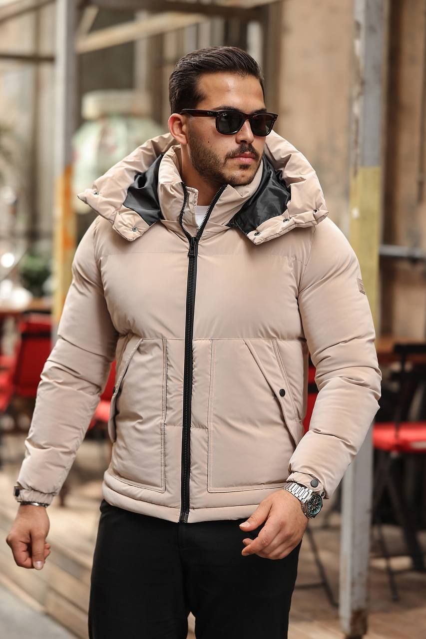 PUFFER JACKET WITH DETACHABLE HOOD – BEIGE gallery.thumbnail 1