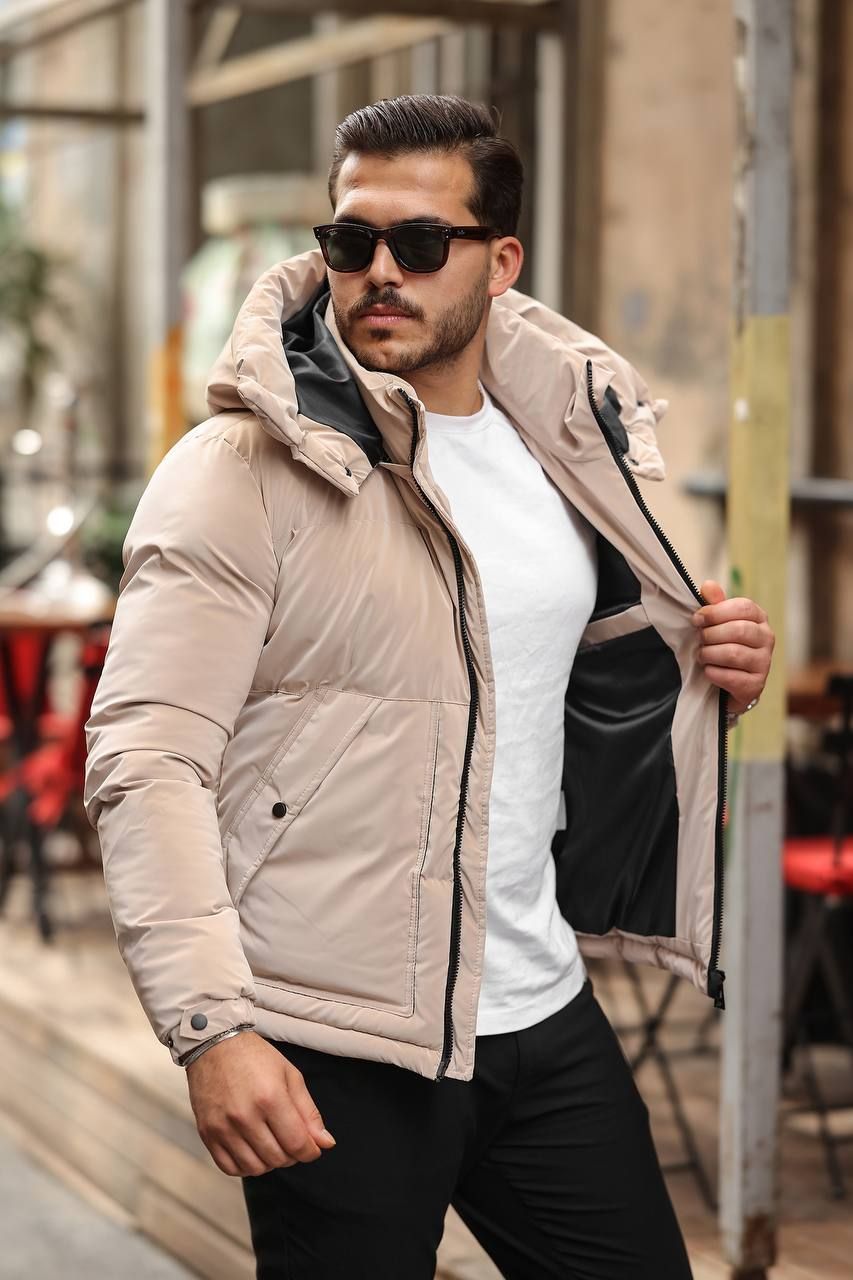 PUFFER JACKET WITH DETACHABLE HOOD – BEIGE gallery.thumbnail 2