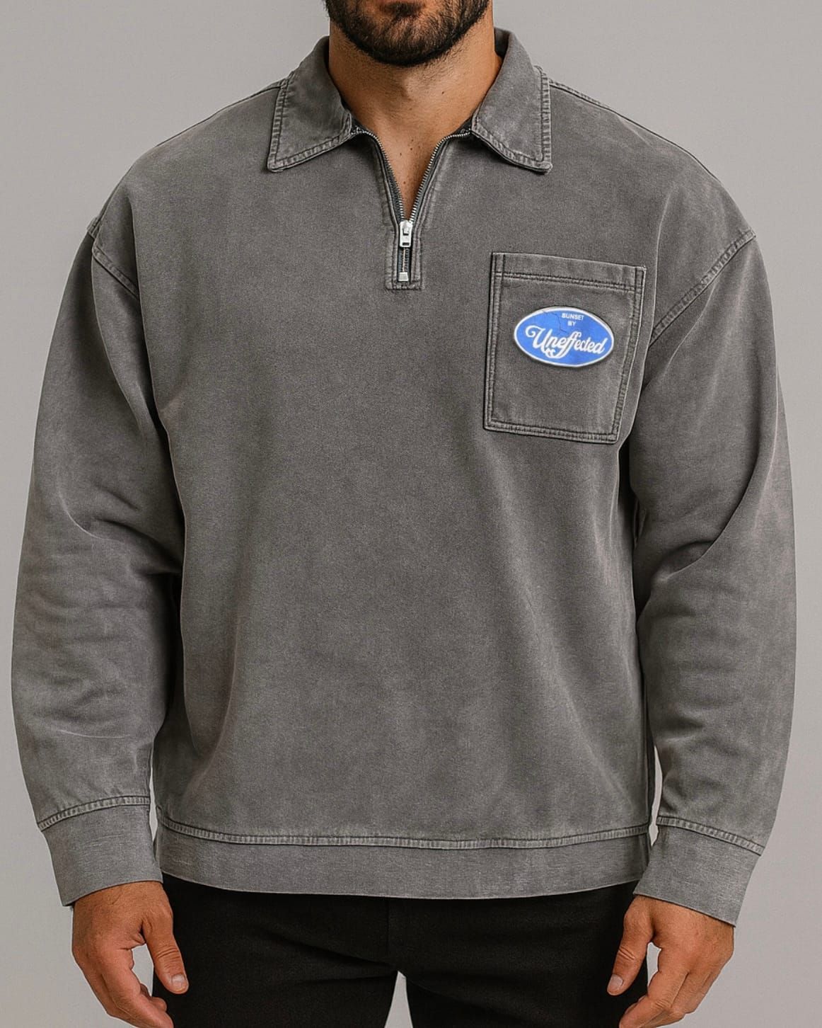 HALF ZIP COLLAR SWEATSHIRT – WASHED GREY gallery.thumbnail 1