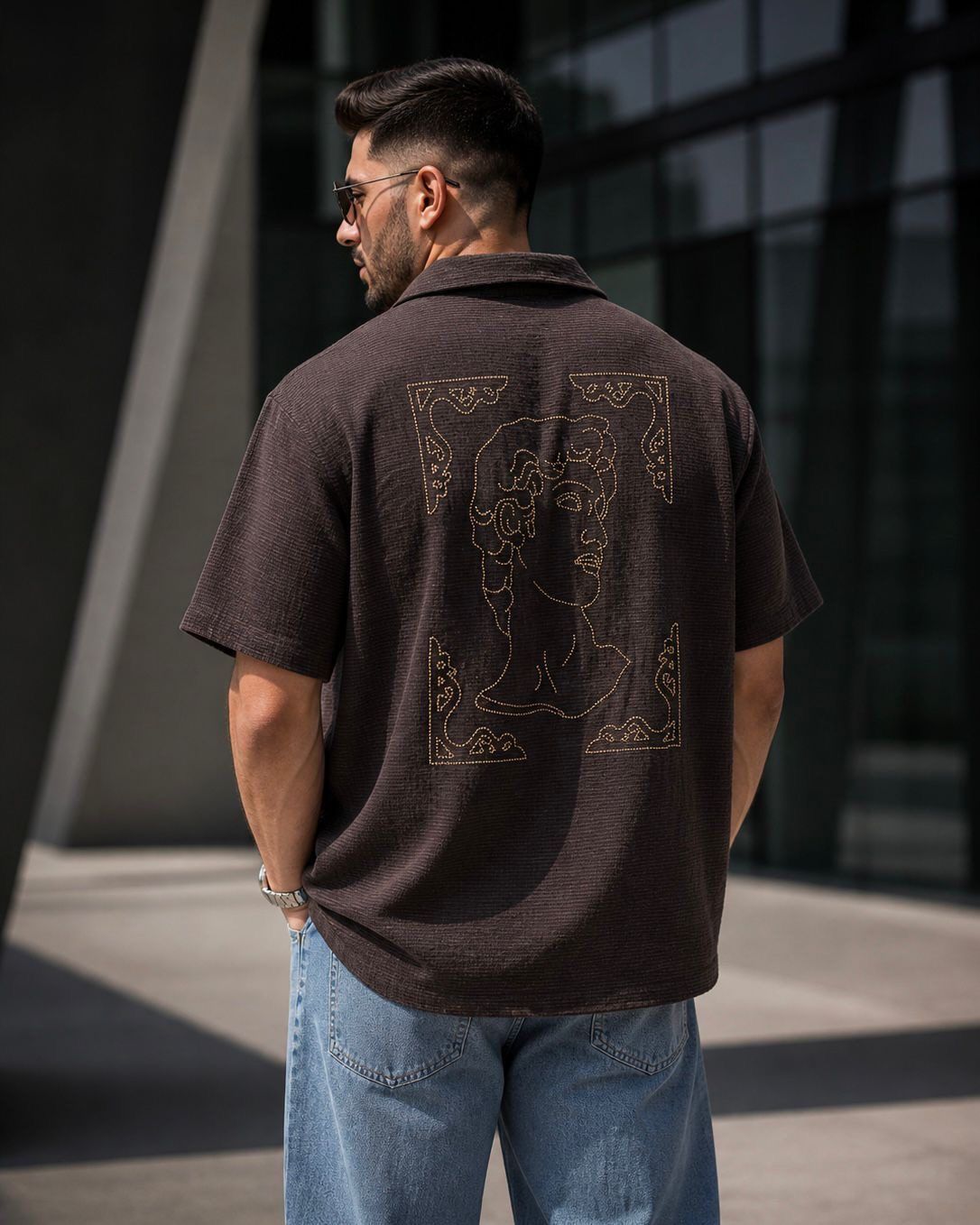 Textured Shirt with Embroidery – Brown gallery.thumbnail 2