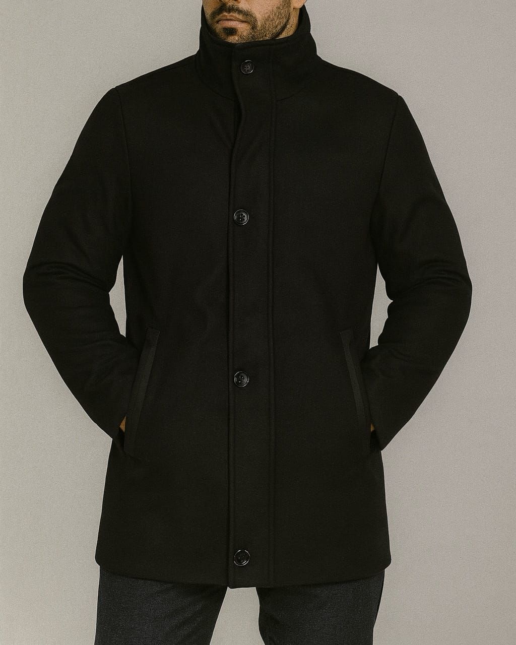 WOOL-BLEND COAT WITH DETACHABLE HOOD INSERT – BLACK gallery.thumbnail 2