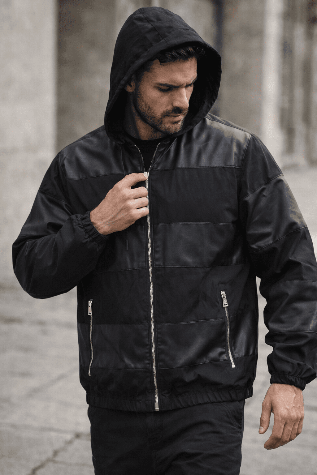 Black Hooded Puffer Jacket with Zip gallery.thumbnail 2
