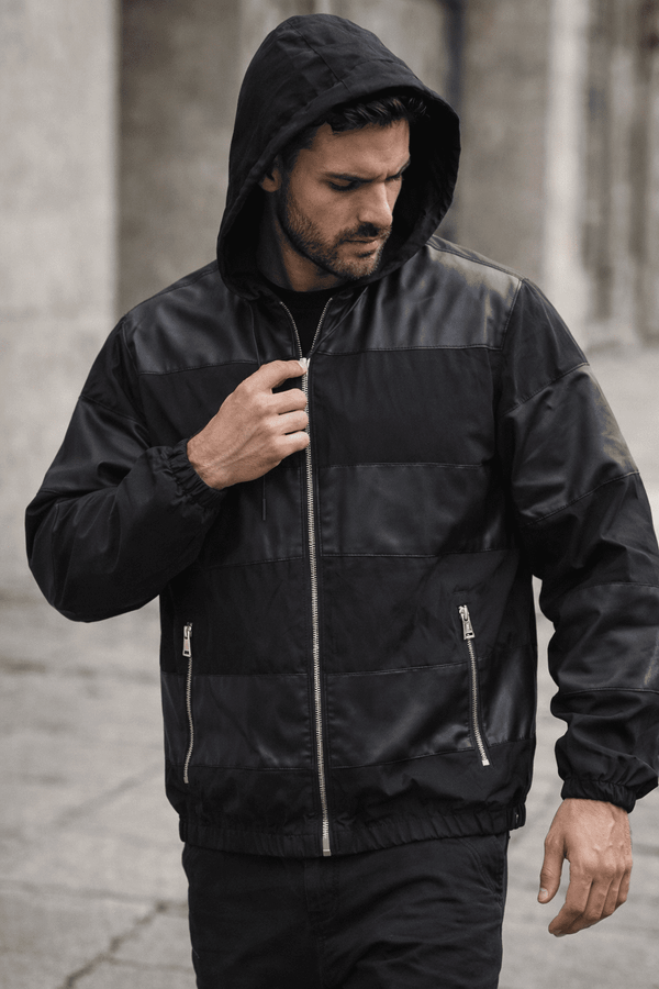 Black Hooded Puffer Jacket with Zip