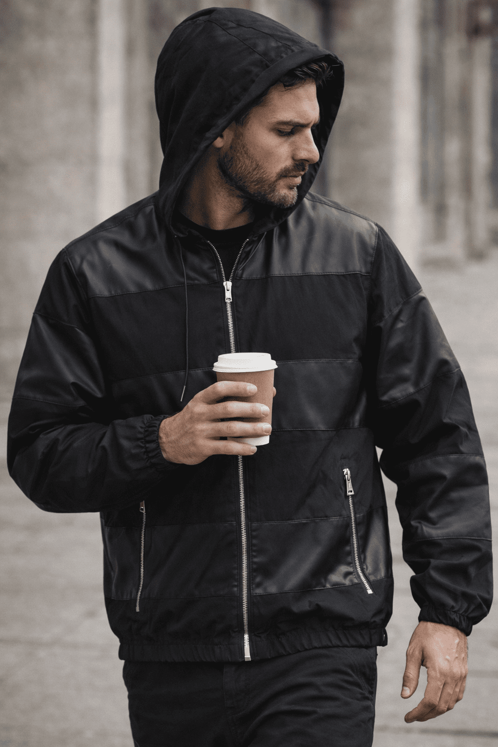 Black Hooded Puffer Jacket with Zip gallery.thumbnail 3